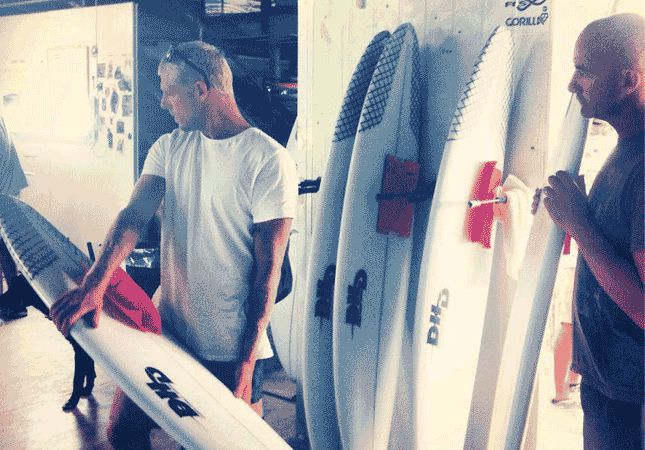 Mick and Darren checking out their DHD Surfboards handy-work.